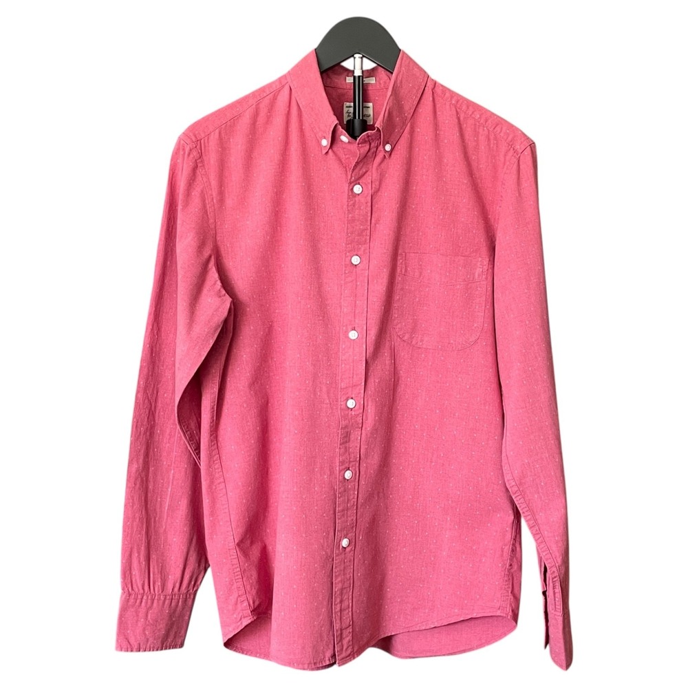 J Crew Mens MEDIUM Red w/ Small Geometric Pattern Stretch Button Down Shirt Slim